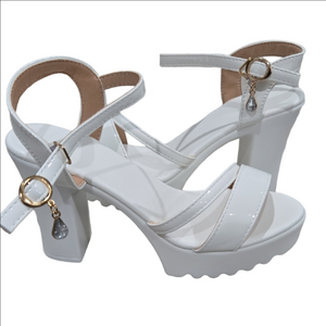 Chunky White Strappy Heels